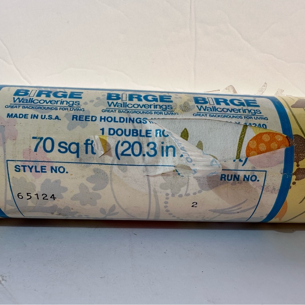 Vtg Birge Wall Covering Ducks Floral 1 Double Roll 70 SQ FT Sealed #65124 "Read" - Picture 3 of 12
